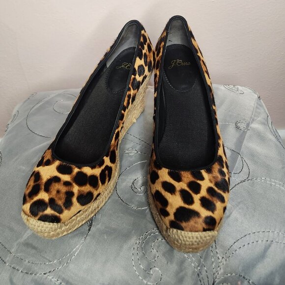 J.Crew Designer Leopard Print Calf Hair Wedge Espadrille Heels US 7 - Picture 2 of 12